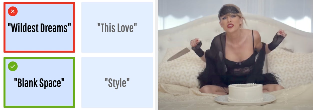 Split image: Left, person in floral suit holding a cat with "ME!" text. Right, person stands on a horse, arms wide, with "Blank Space" text