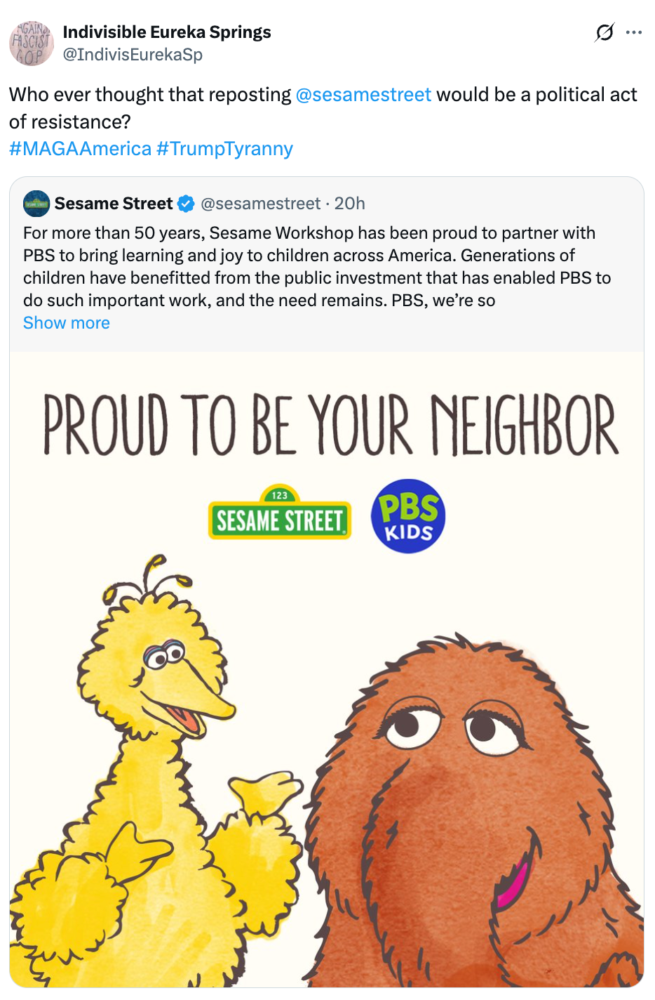 Tweet about Sesame Street&#x27;s partnership with PBS, promoting their impactful educational work for generations of American children