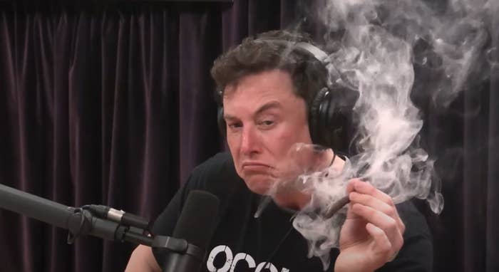 Elon Musk smoking a blunt on the Joe Rogan Experience