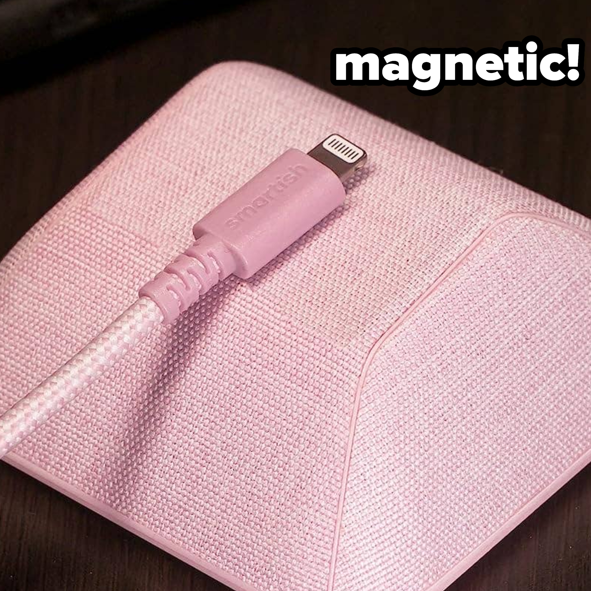 Magnetic charging cable and dock with textured surface on a tabletop