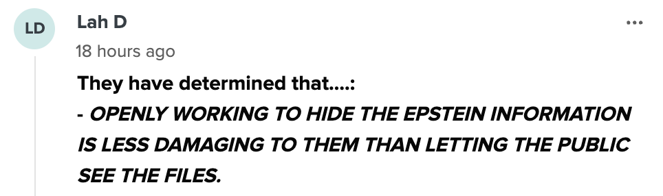 Text post alleging that authorities are openly concealing Epstein-related information, believing it&#x27;s less damaging than public disclosure