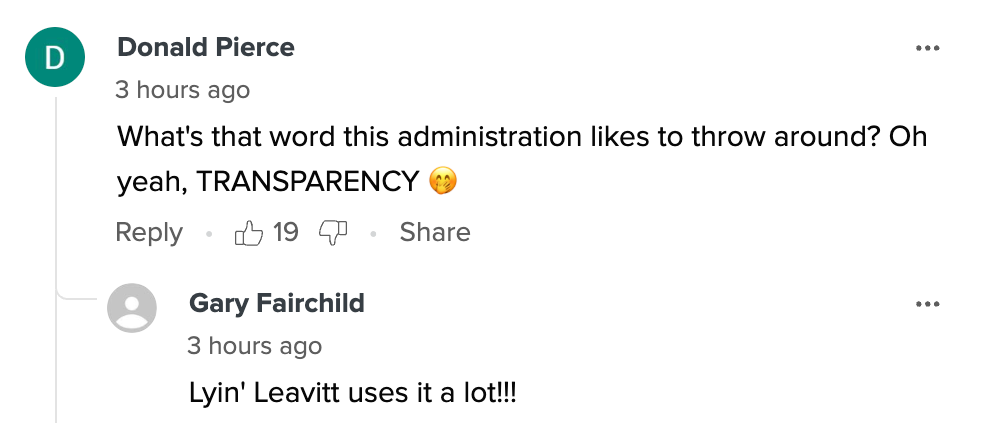 Comment exchange on transparency in administration
