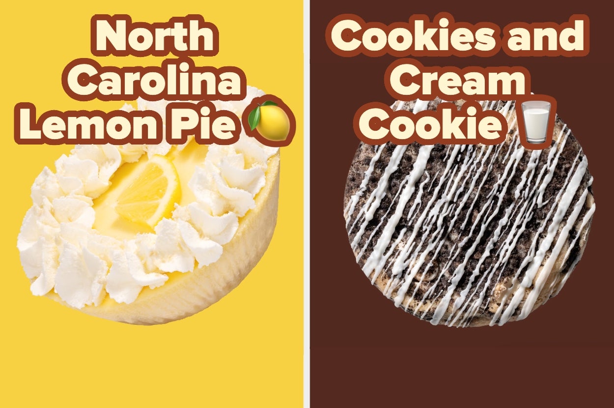 North Carolina Lemon Pie cookie with whipped cream and lemon slices, and a cookies and cream cookie drizzled with icing
