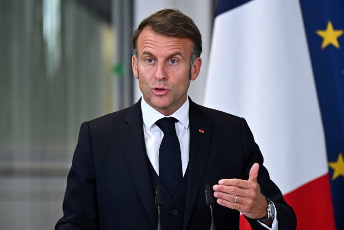 President Emmanuel Macron holds a press conference on July 10, 2025 in London, England