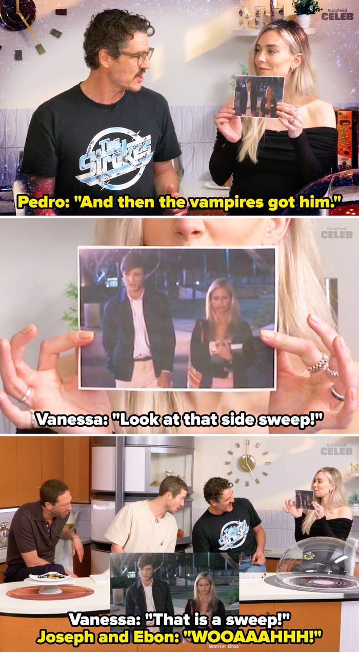 Vanessa holding a photo of Pedro in Buffy and talking about his swoopy hair