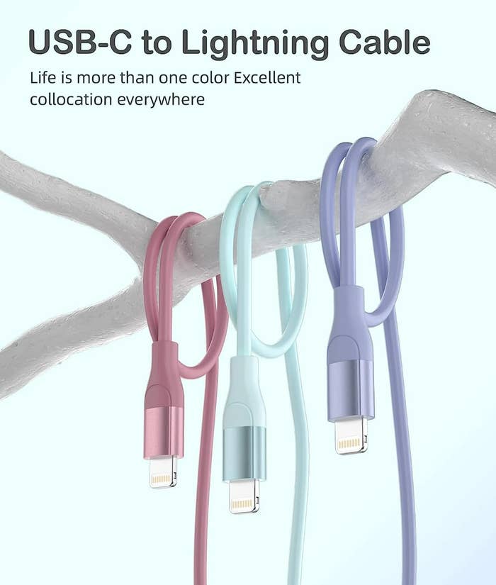 Three USB-C to Lightning cables bent connected a branch, each successful antithetic colors. Text reads, "Life is much than 1 color. Excellent collocation everywhere."