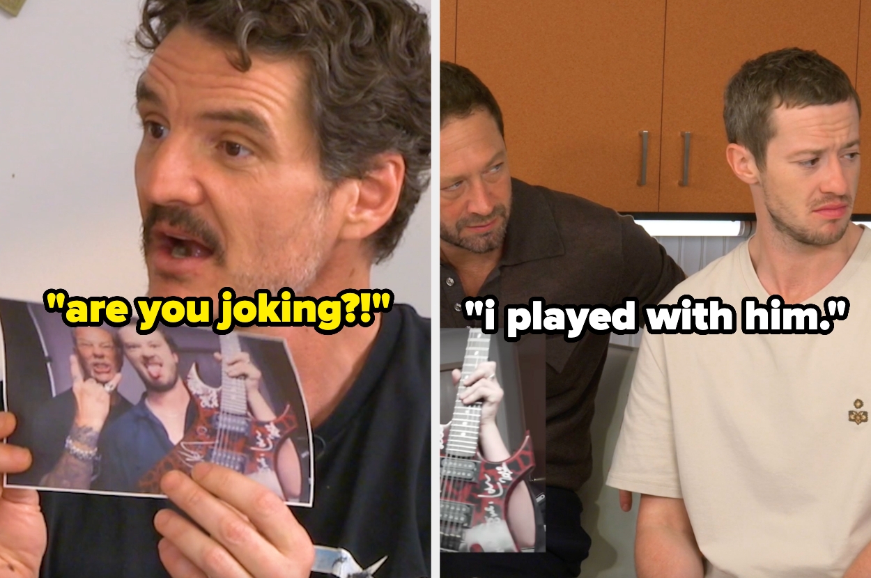 Pedro Pascal reacting surprised to Joseph Quinn playing with Metallica