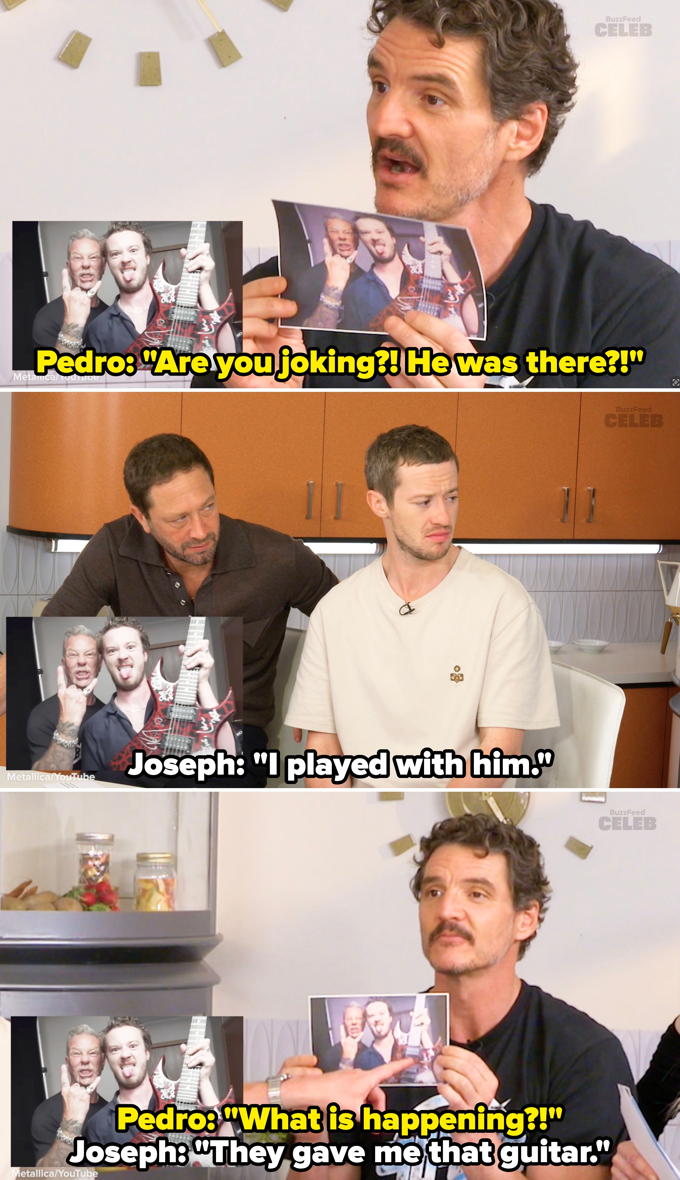 Pedro looking shocked as Joseph explains he played with Metallica