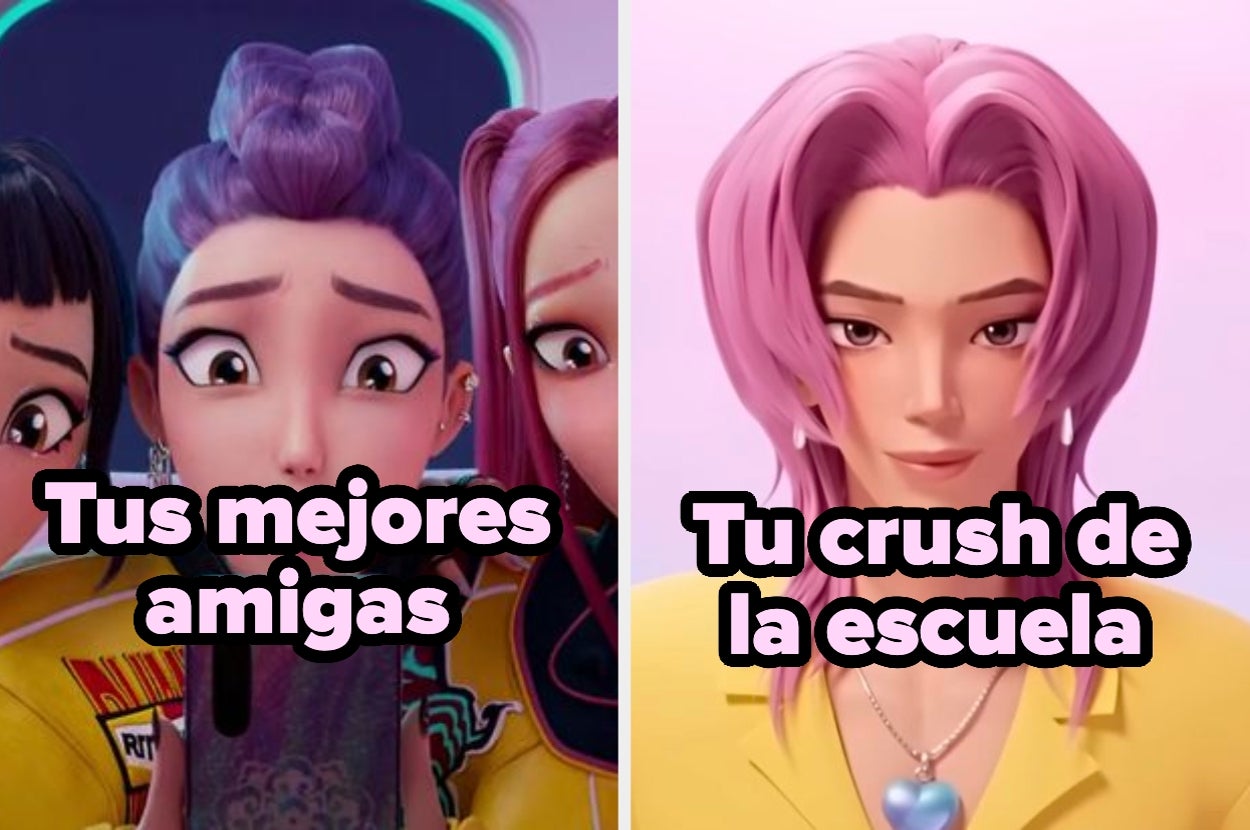 Montaje en dos paneles que compara la expresión de amigas divertidas con la de un "crush" de escuela