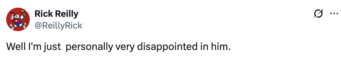 Tweet by Rick Reilly expressing personal disappointment in Trump