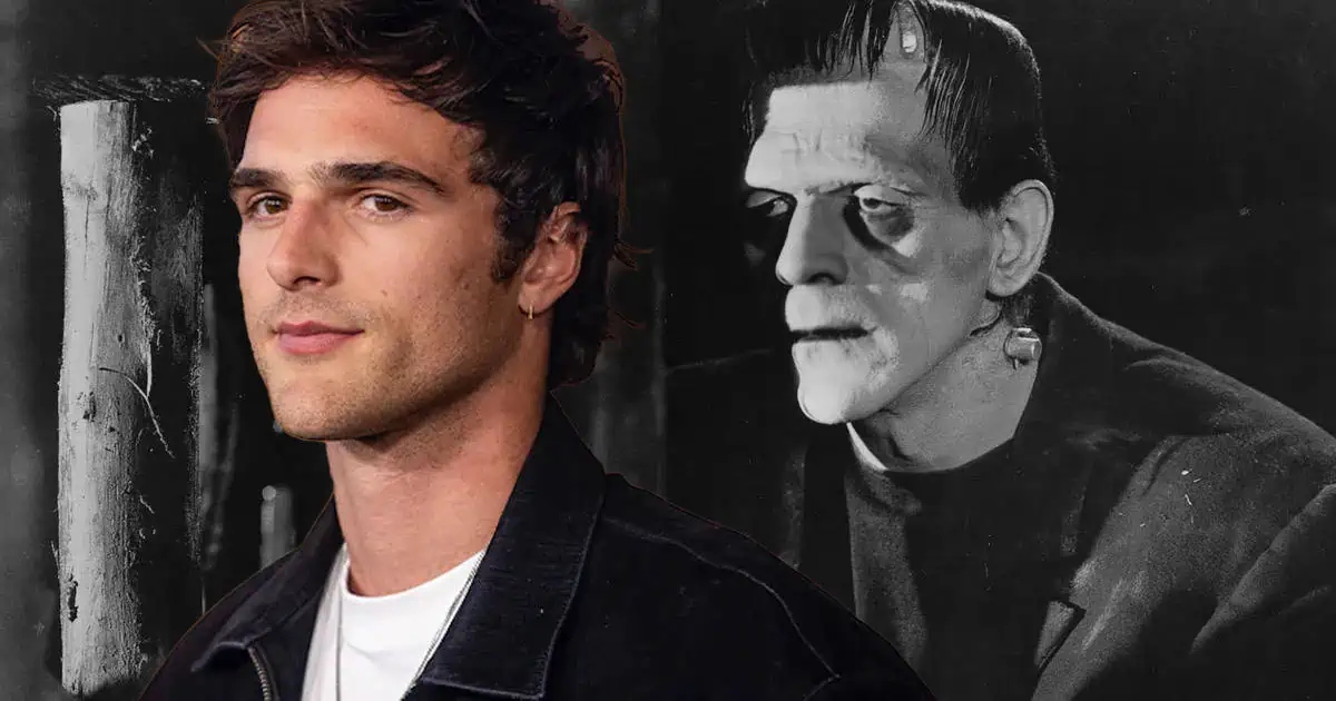 Persona de cabello oscuro con chaqueta, junto a un póster de Frankenstein en blanco y negro, en un contexto relacionado con TV y películas
