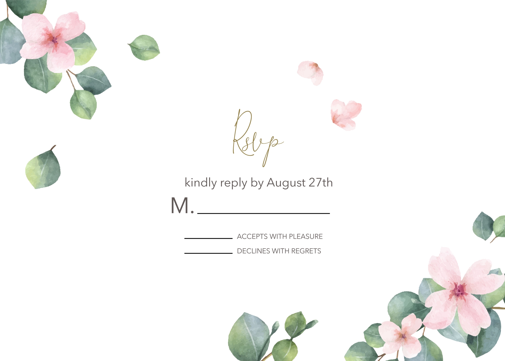 Floral-themed RSVP card with options to accept or decline by August 27th