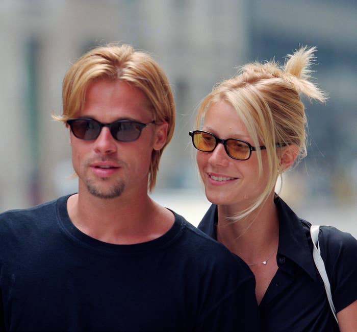 Close up of Brad Pitt and Gwyneth Paltrow outdoors