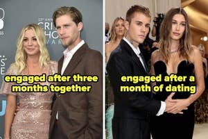 Kaley Cuoco and Ryan Sweeting were engaged after three months together, and Justin Bieber and Hailey Baldwin were engaged after a month of dating