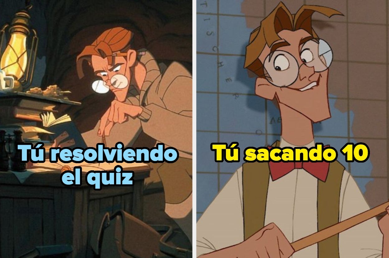 Primera imagen: personaje estudiando intensamente; segunda imagen: el mismo personaje feliz con calificación perfecta de 10