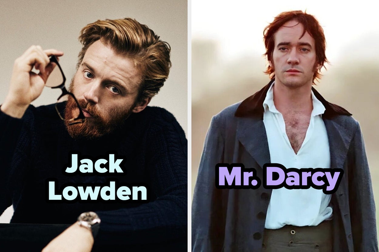 Personajes de época en el campo y un hombre moderno con gafas. Texto: "Primeras imágenes" y "El nuevo Sr. Darcy"
