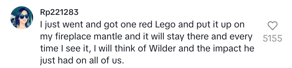 Comment with someone placing a red Lego on their mantle to honor Wilder's impact
