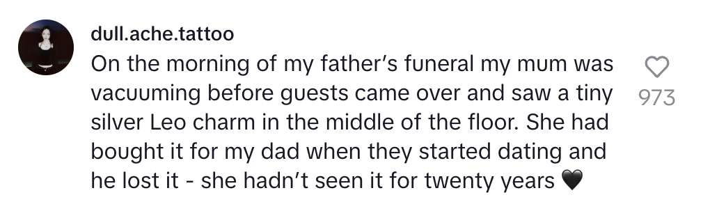 Story about finding a lost charm before a father's funeral; it was a sentimental gift from his wife, lost and unseen for 20 years