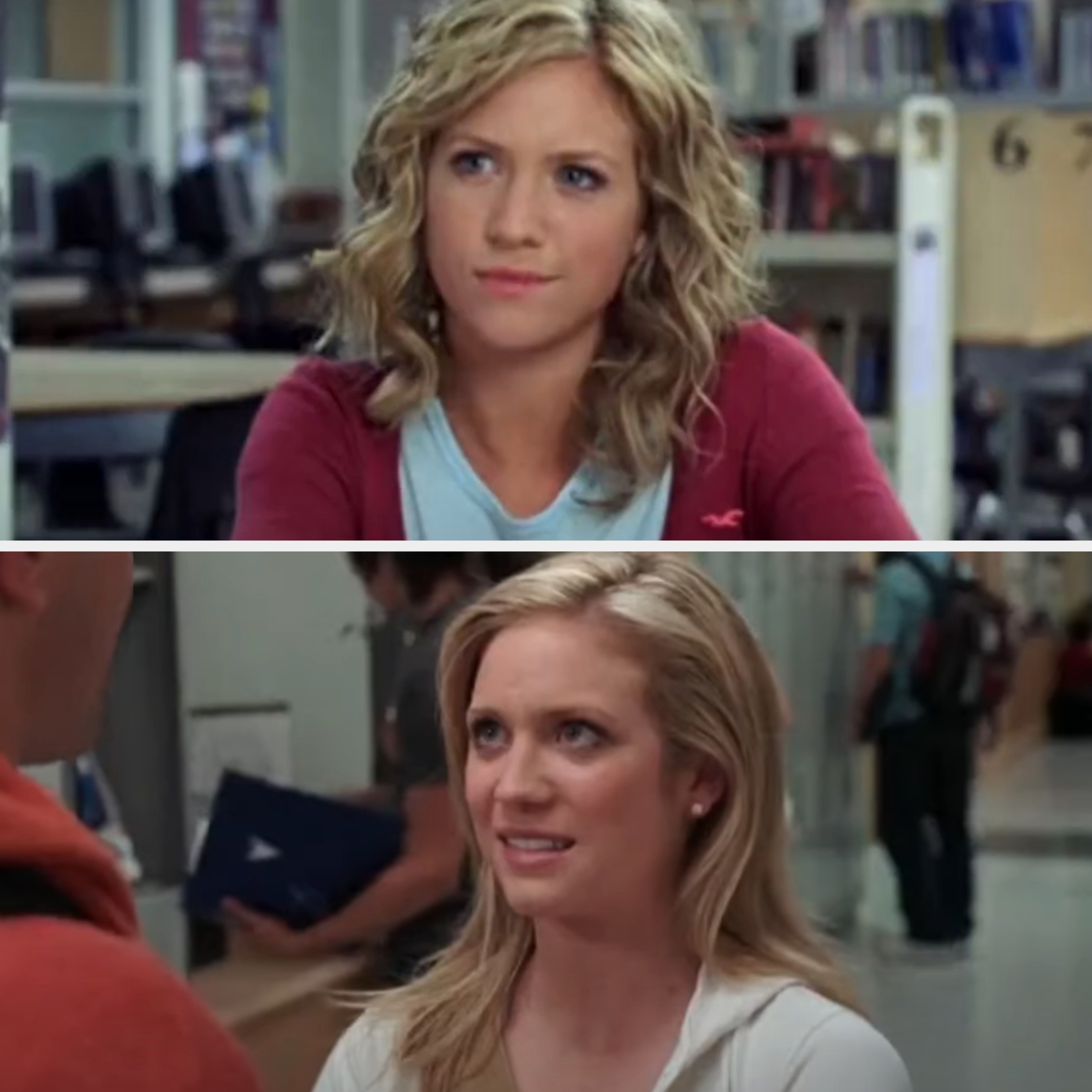 Kate with wavy hair then later with straight hair