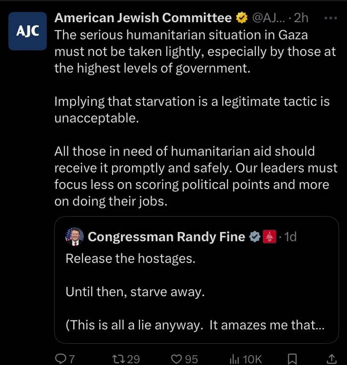 AJC criticizes Gaza&#x27;s humanitarian crisis, rejecting starvation as a tactic and urging leaders to prioritize aid over politics