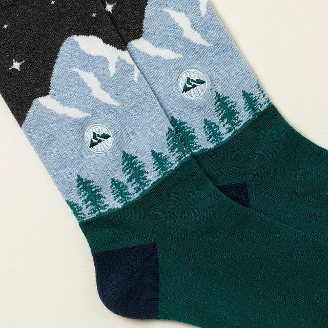 Socks with upland  and histrion   pattern, depicting a scenic landscape. Ideal for outdoor enthusiasts