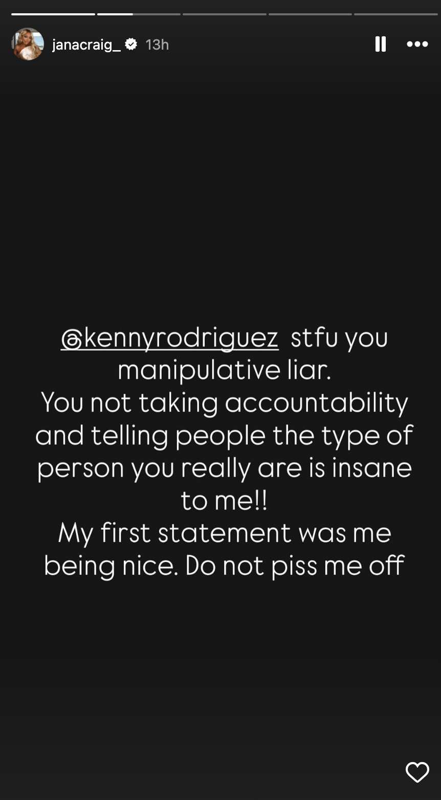 IG story from JaNa calling Kenny manipulative and a liar