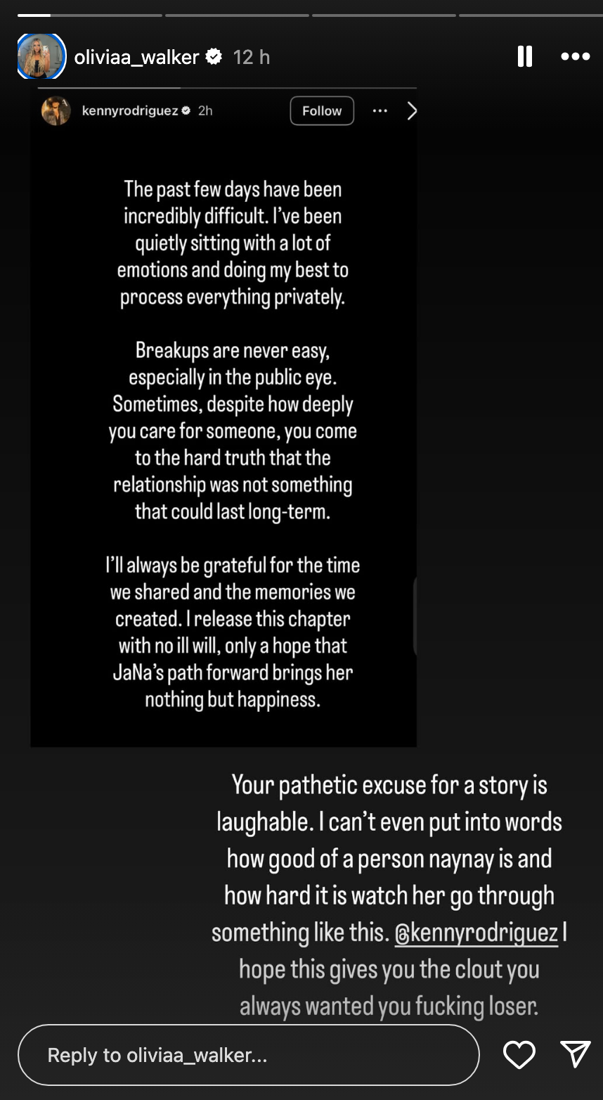 IG story from Olivia criticizing Kenny