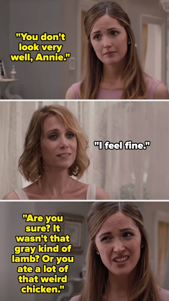 Helen tells Annie she doesn't look well in the food poisoning scene from Bridesmaids