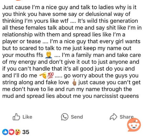A person is venting on social media about being misunderstood and falsely labeled. They express frustration with accusations and defend their character