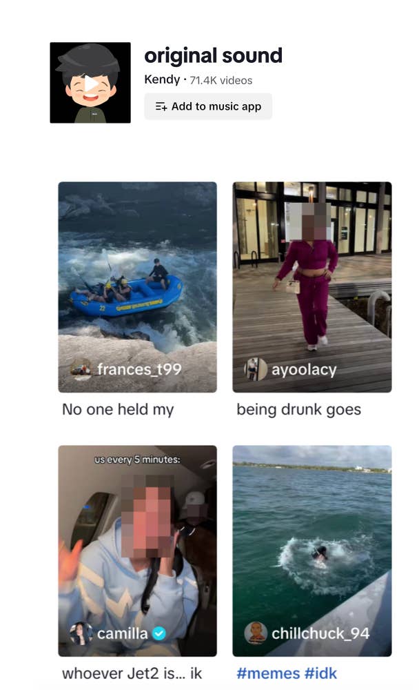 Four social media video previews show playful scenes involving people in different situations