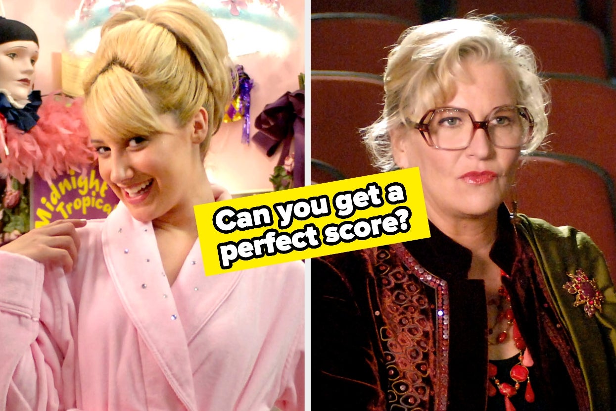Split image of Ashley Tisdale and Alyson Reed in "High School Musical". Text: "Can you get a perfect score?"