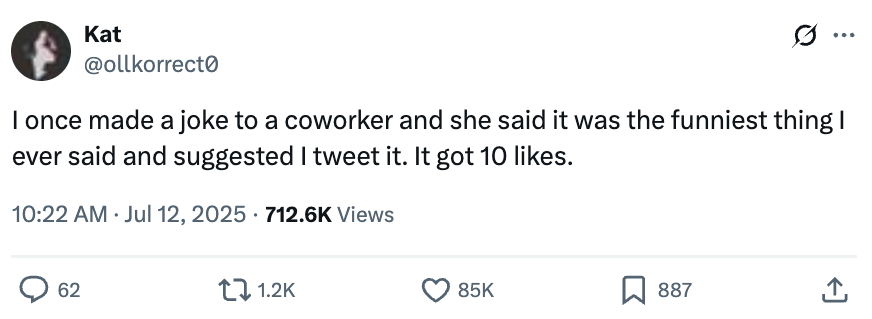 A tweet about a tweet performing badly after a person's coworker suggested sharing it