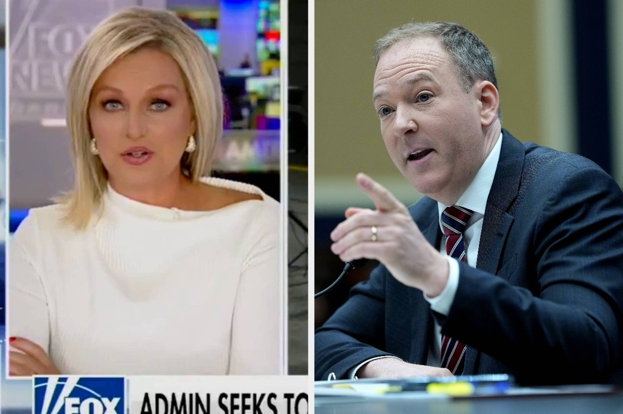 News anchor in a broadcast studio and a politician speaking at a hearing