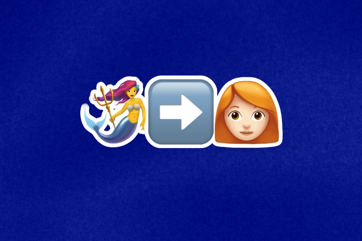 Mermaid emoji transforming into a person emoji with an arrow between them