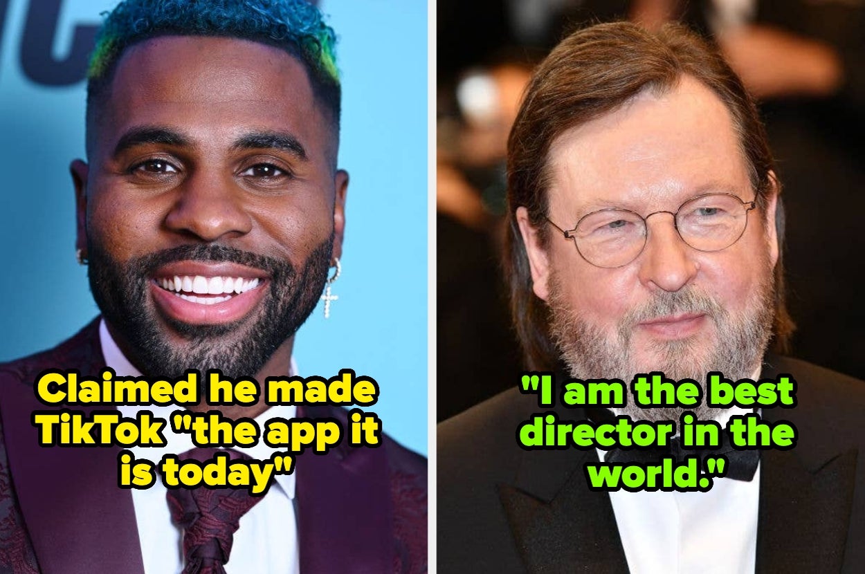 Jason Derulo captioned "Claimed he made TikTok 'the app it is today'" and lars von trier captioned with his quote "I am the best director in the world"