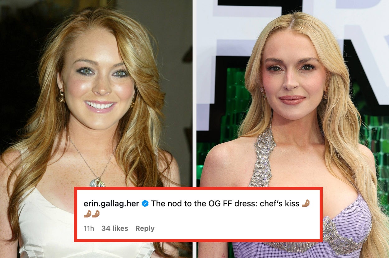 People Are Calling Lindsay Lohan’s Stylist A “Genius” After Seeing The Way Her Latest Red Carpet Look Referenced An Iconic “Freaky Friday” Scene, So Here’s A Side-By-Side Photo