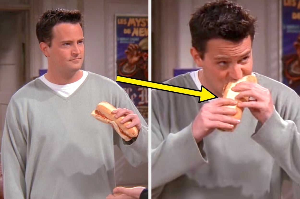 Matthew Perry eating a sandwich in an episode of "Friends"