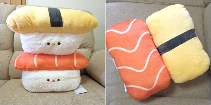 DAISO(ダイソー)「抱きまくら(サーモンお寿司)」「抱きまくら(たまごお寿司)」