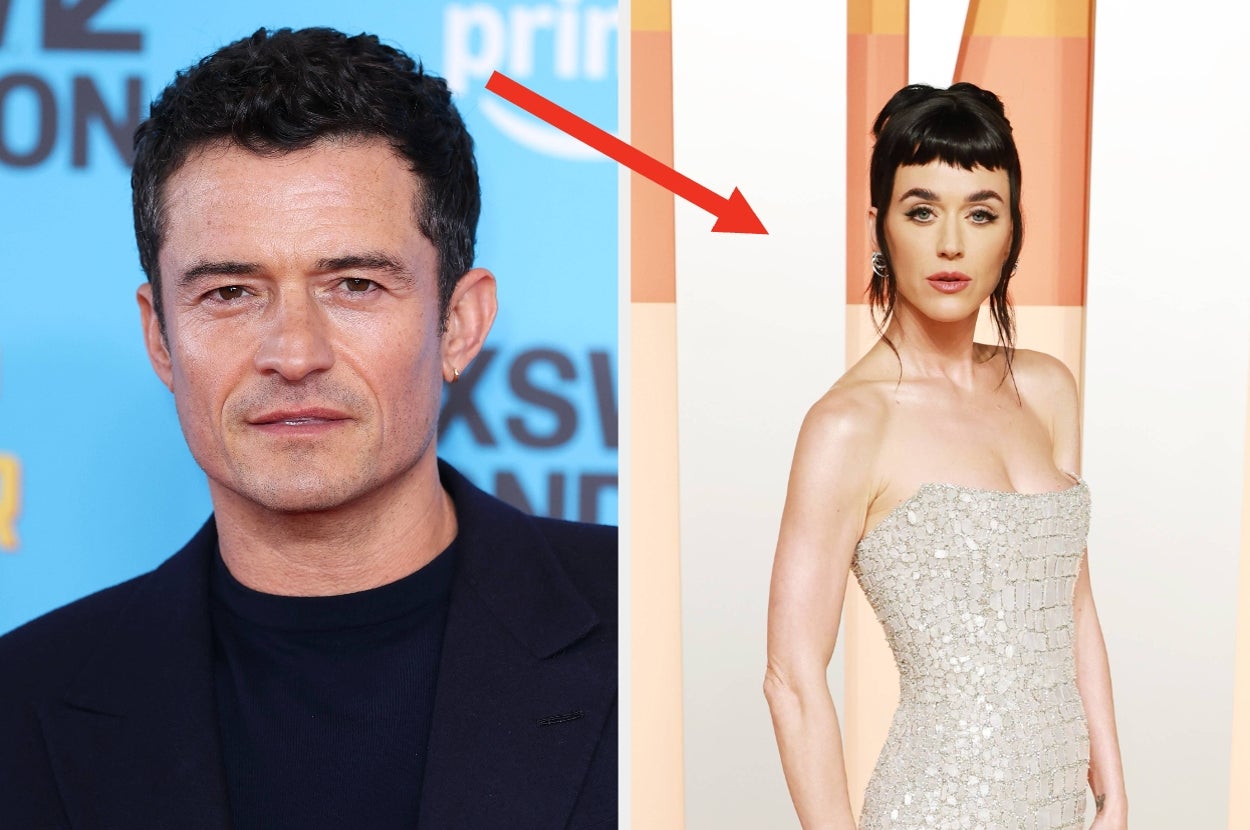 Orlando Bloom in a suit vs Katy Perry in a strapless gown