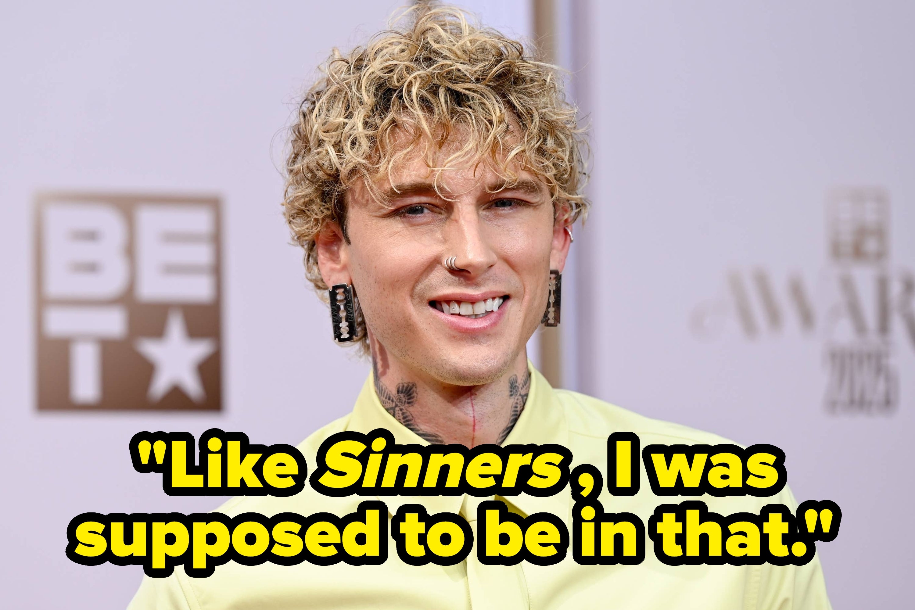 Person with curly hair on a red carpet. Text reads: "Like Sinners, I was supposed to be in that."