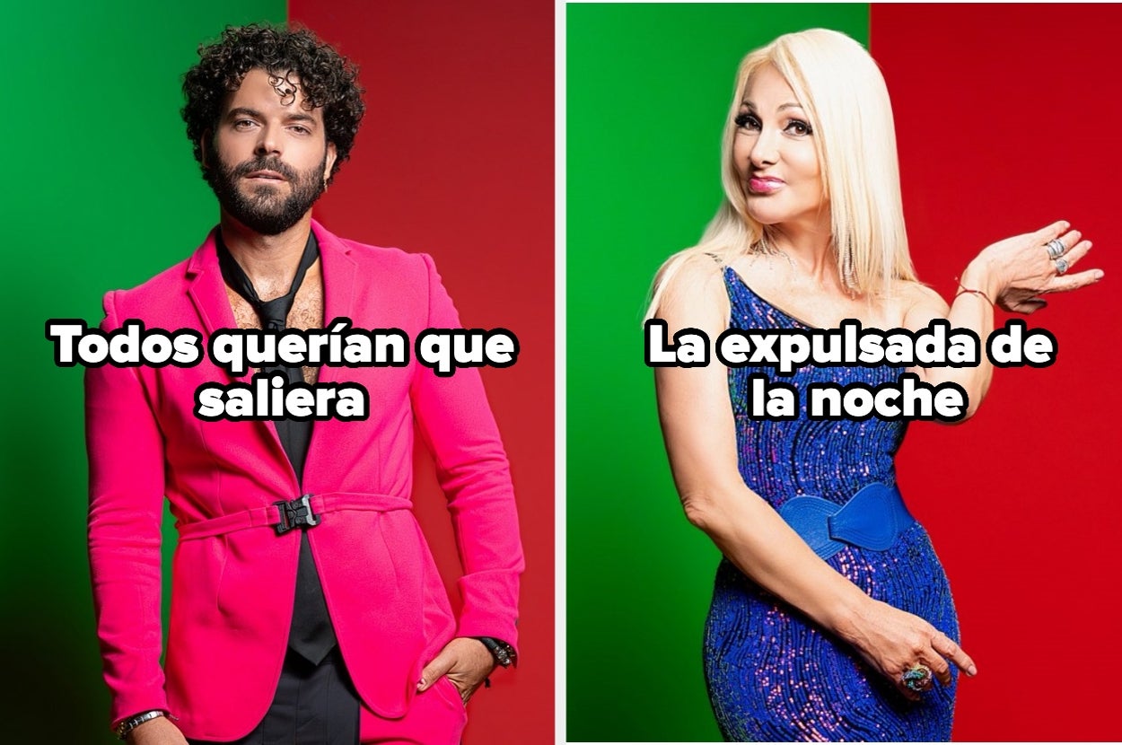 Persona en traje rosa y persona con vestido brillante posan frente a fondo verde y rojo. Textos: "Todos querían que saliera" y "La expulsada de la noche"