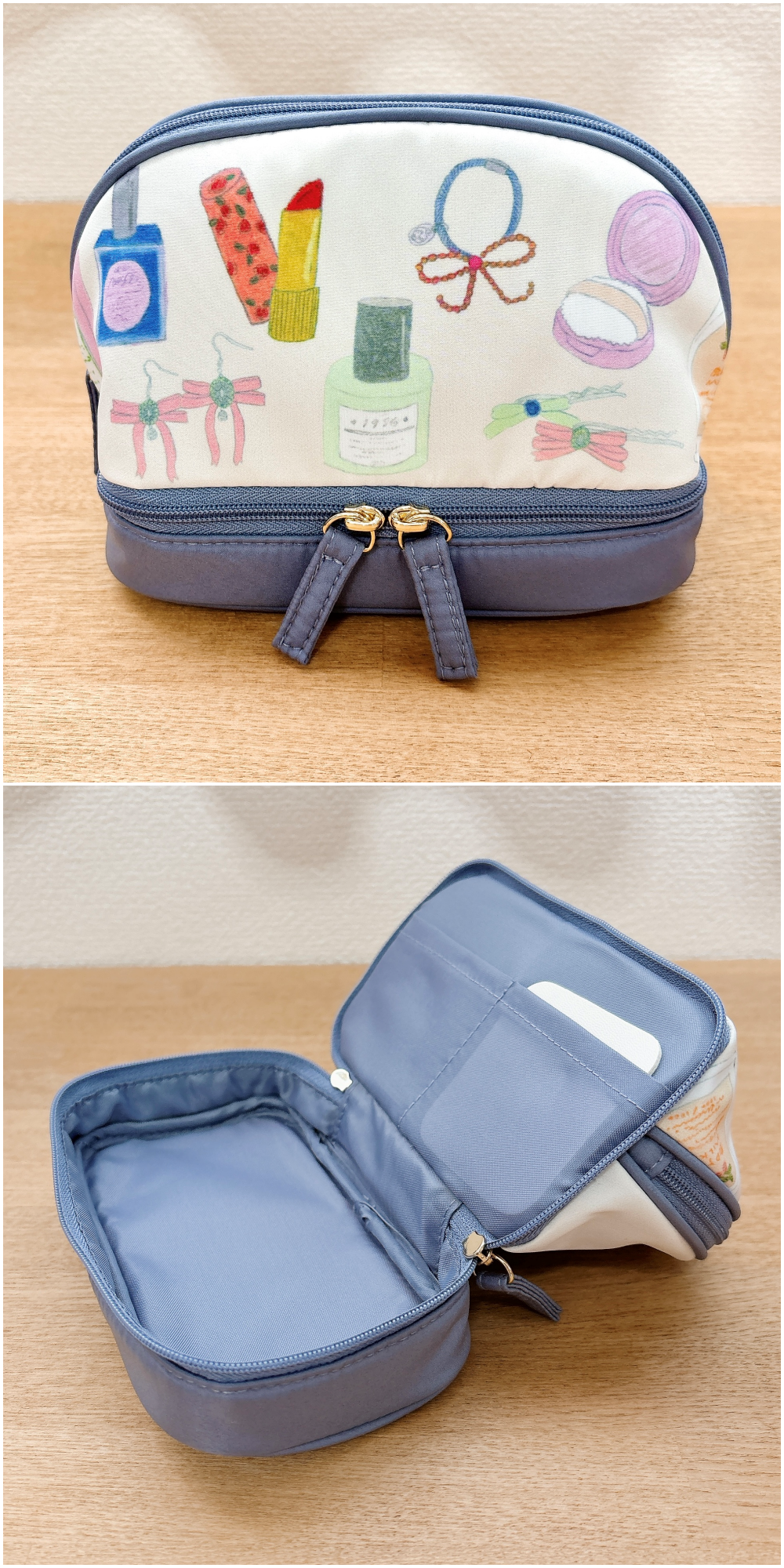 86ドリンク柄〈紺〉マチありポーチハンドメイド ☆86☆ドリンク柄〈紺〉マチありポーチ☆ハンドメイド