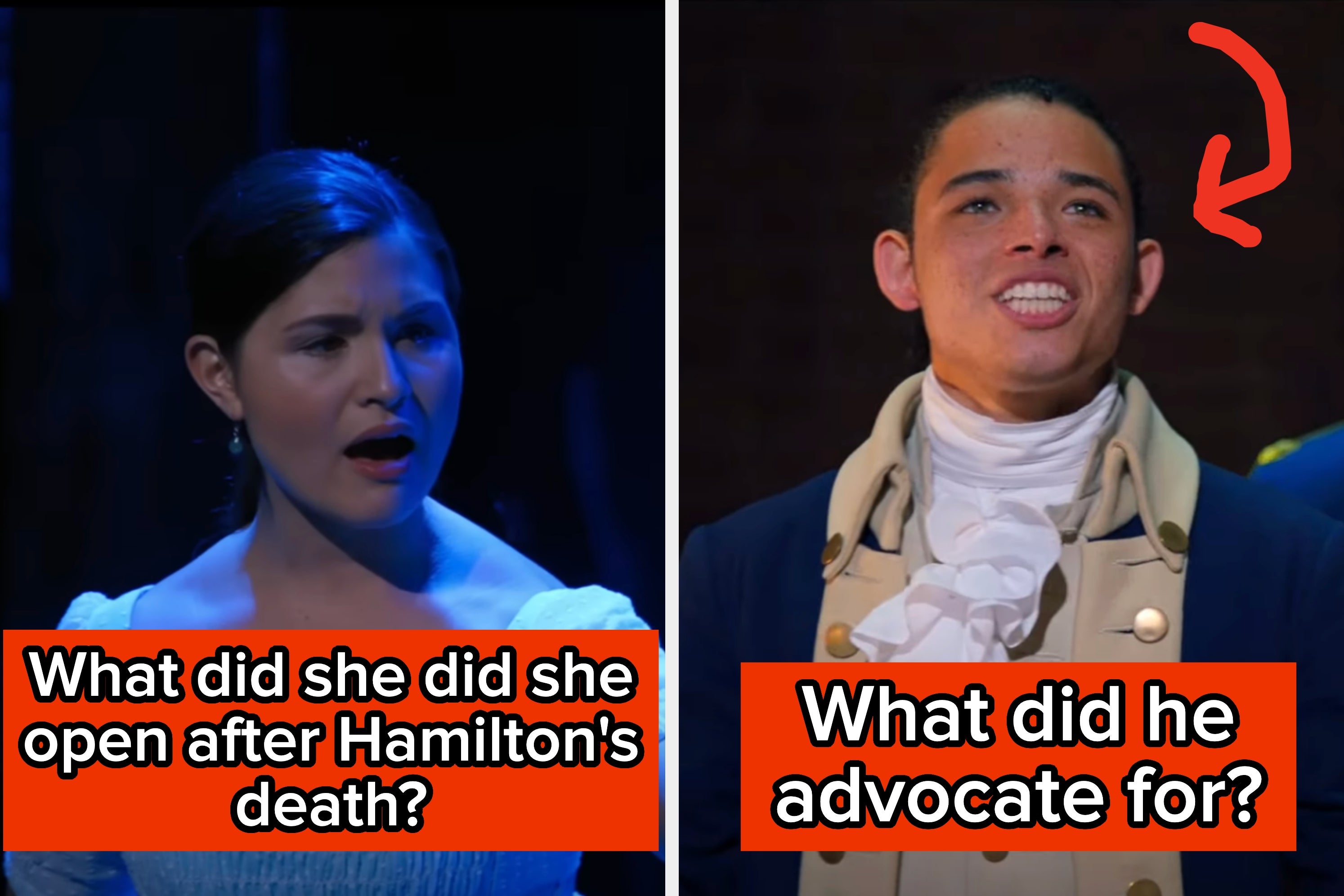 Two actors perform on stage. One wears a period-style dress; the other dons a military-style coat with a white cravat