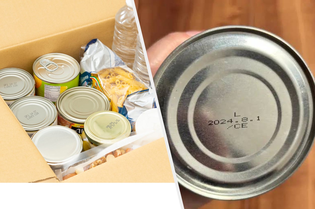 備蓄食のイメージ画像(Years / Getty Images)/賞味期限が切れた缶詰の写真(BuzzFeed Japan)