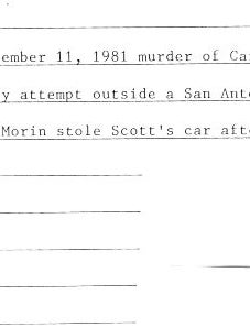 Summary of document: Stephen Peter Morin's prison record includes details of his offenses, incarceration, and conviction for the 1981 murder of Carrie Marie Scott