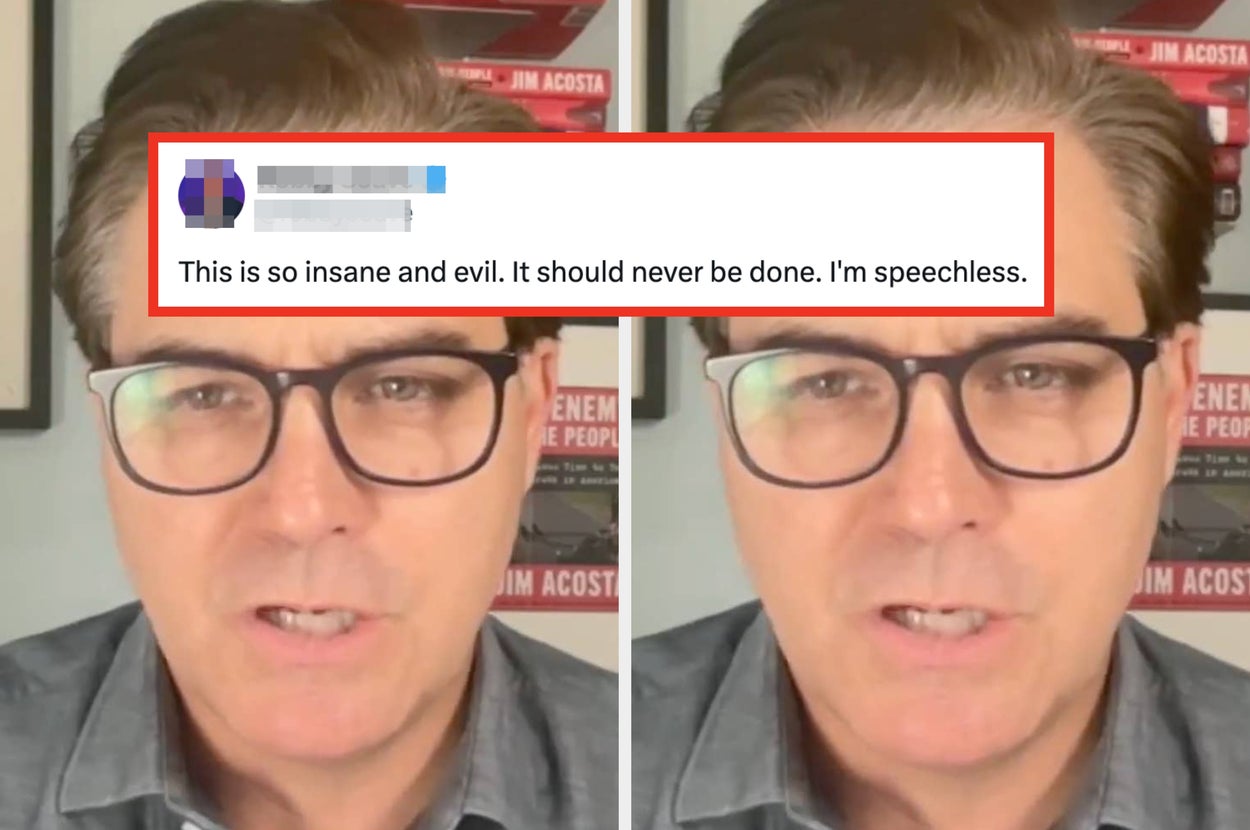 A man with glasses speaks in a video. Superimposed text reads, "This is so insane and evil. It should never be done. I'm speechless."