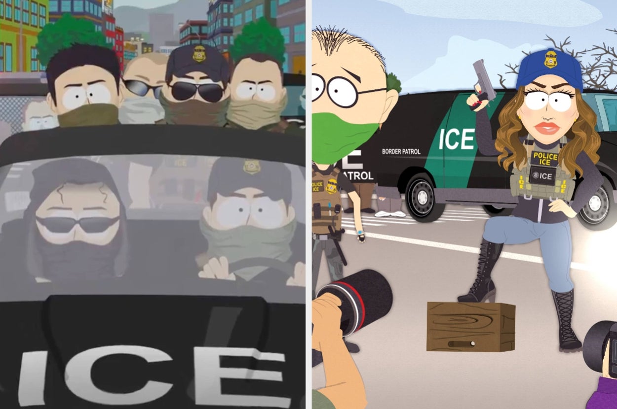 Animated scene from a TV show features law enforcement officers in tactical gear and a police vehicle, with serious expressions