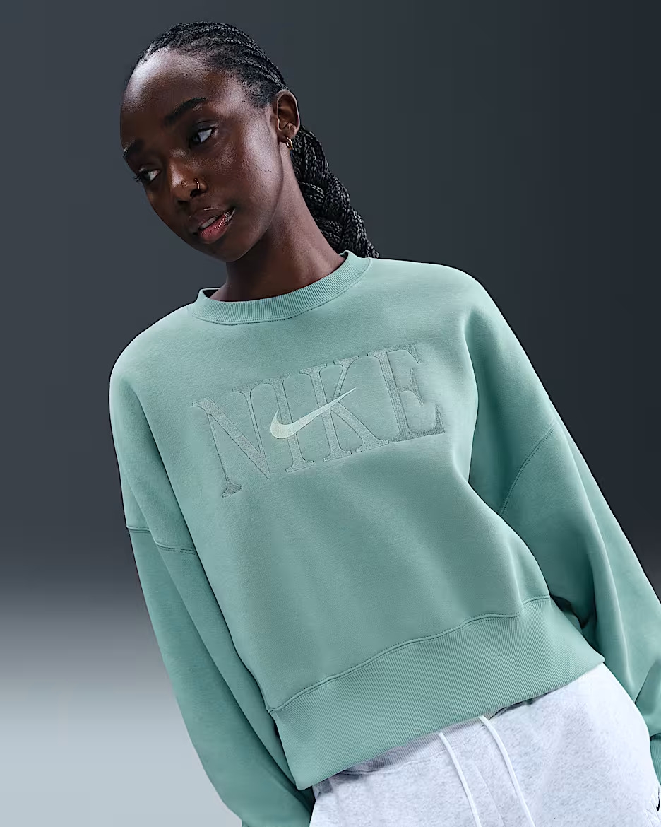 Model wearing the mint sweater
