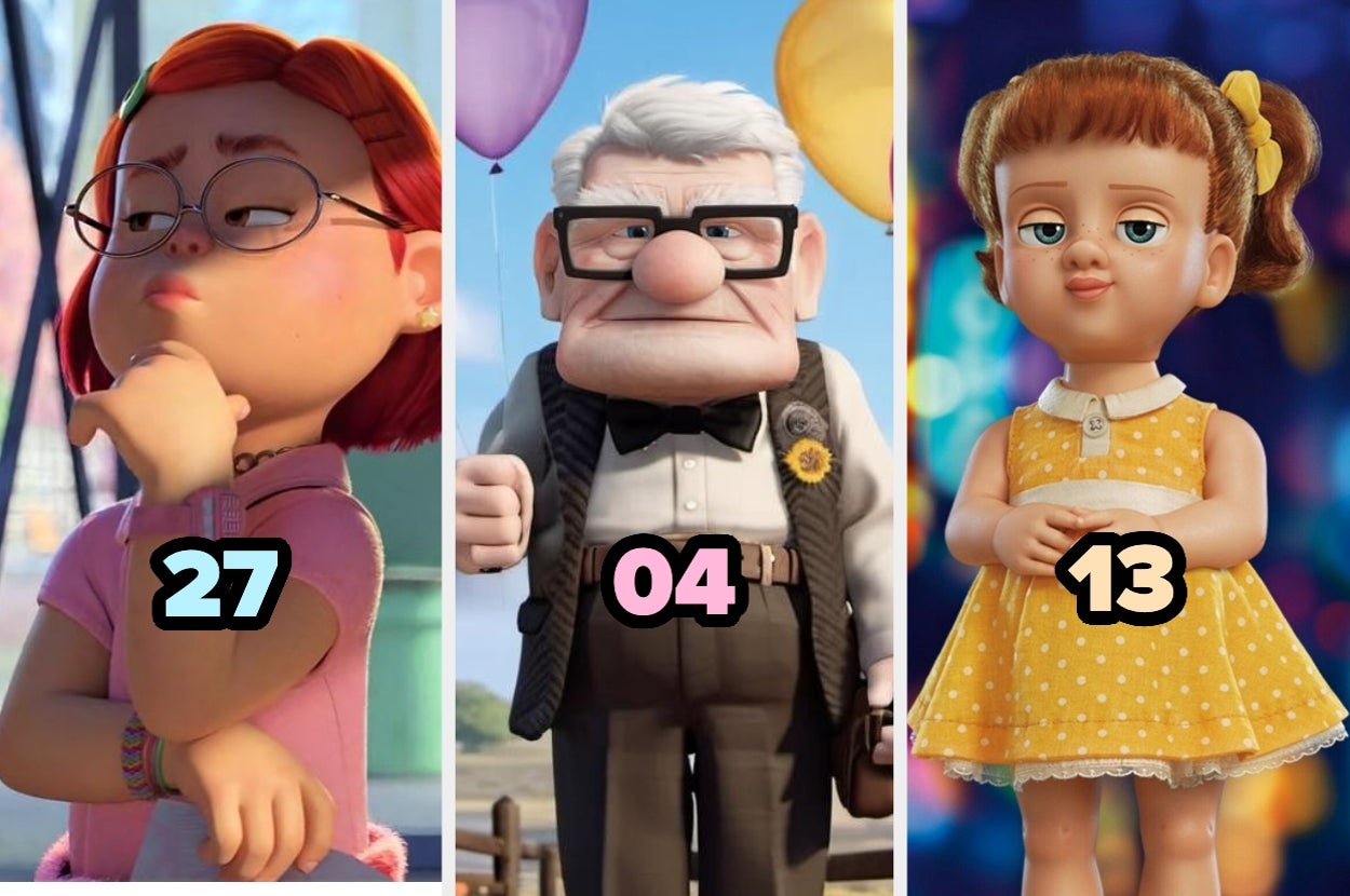 Tres personajes animados con números en el pecho: 27, 04, y 13