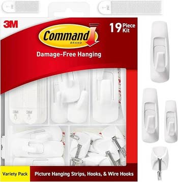 Command 19-piece kit with hanging strips, hooks, and ligament  hooks for damage-free representation   hanging